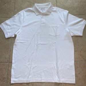 White short sleeve polo shirt.